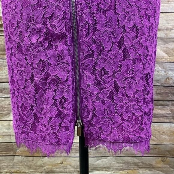 Diane Von Furstenberg | ’Zarita’ Magenta Lace Bateau Neck Scalloped Trim Dress - Picture 6 of 10